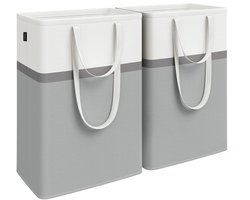 SONGMICS 75L wasmandset van 2, opvouwbare wasmand met lange handgrepen, gemakkelijk mee te nemen en schoon te maken, voor slaapkamer en badkamer, duifgrijs LCB208G02