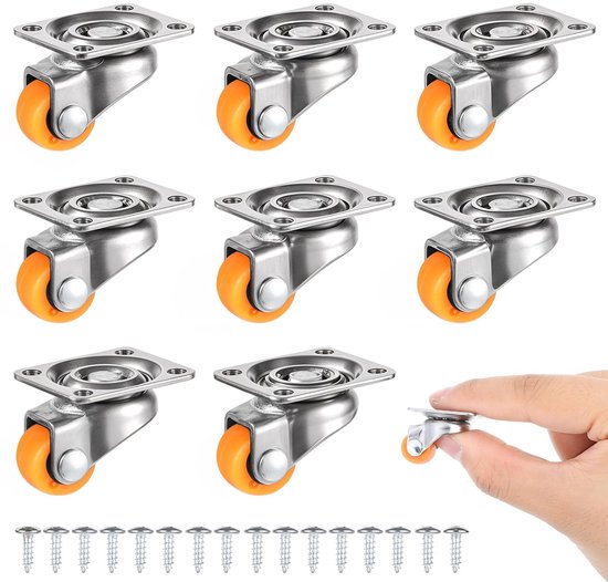 Lot de 8 petites Roues pivotantes à 360 Mini pour Meubles et Boîtes de rangement