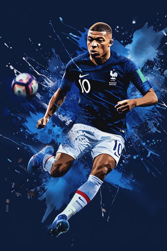 Kylian Mbappé Poster - Frankrijk - Voetbal - Kunst - Atleet - Sport - Nationaal - posters - formaat 70x100cm - Wanddecoratie - L3762