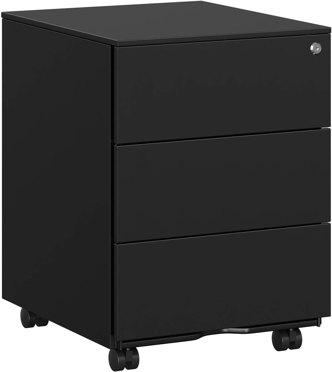 FurnStar - Metalen Ladekast op Wielen - Mobiele Archiefkast - Afsluitbaar - 3 Laden met Inzet - Compacte Printtafel - Voorgemonteerd - Voor Kantoor & Thuis - 40 x 30 x 54 cm -Inktzwart