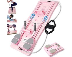 Maullin Pilates Board – Reformer met Weerstandsbanden & Timer – Roze - Incl. Oefeningen