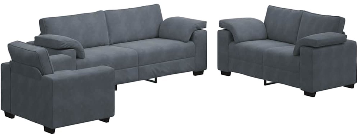 vidaXL - 3-delige - Loungeset - met - kussens - fluweel - donkergrijs