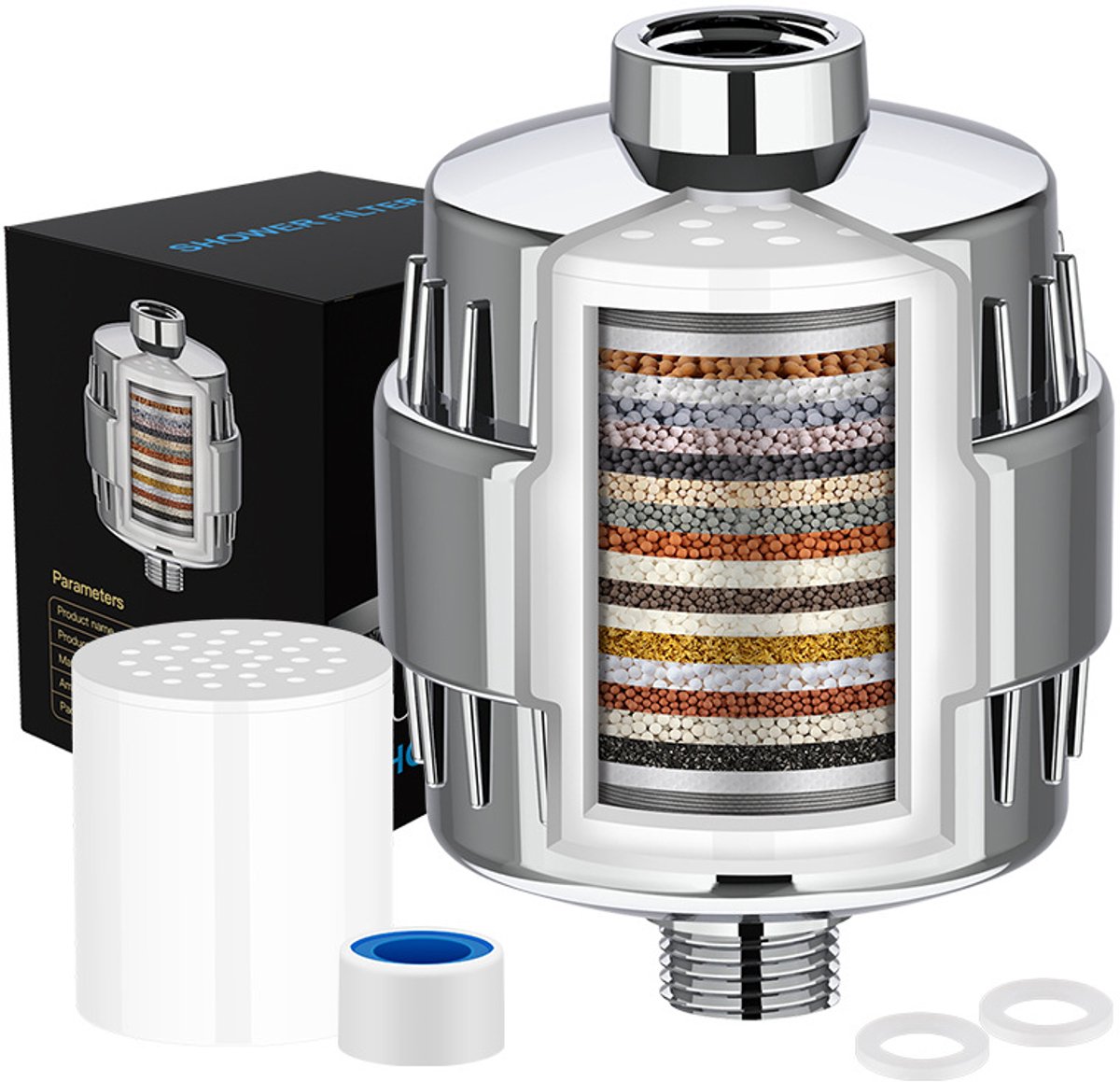 Douchefilter - Universeel douchefilter - Met extra filter - 20-laags douchefilter - Ionisch - Antikalk waterfilter - kraanfilter - Voor douchekoppen - Snelle verlichting bij jeuk, eczeem en acne