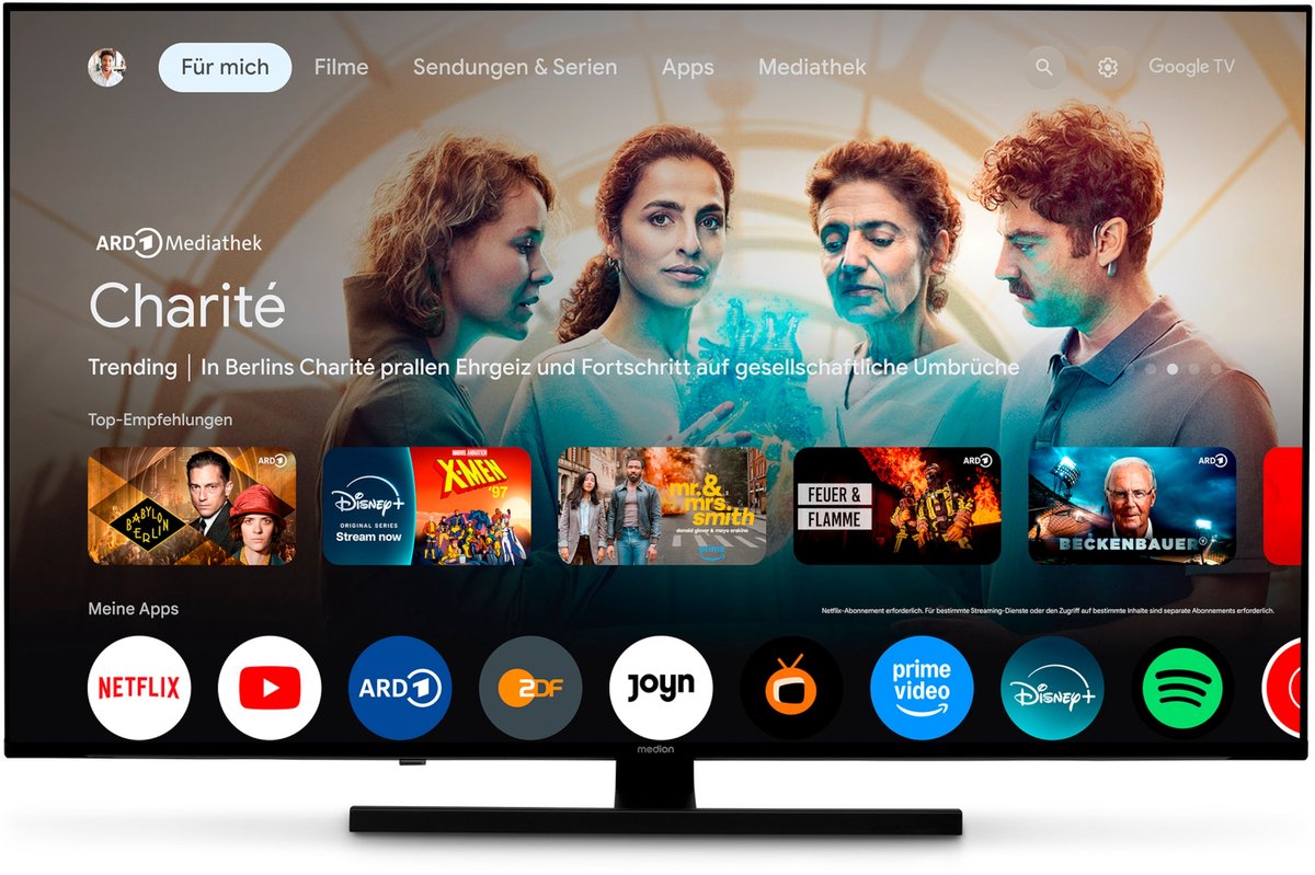 MEDION TV 125,7 cm (50 inch) QLED (Google TV, 4K, Dolby Vision HDR, Netflix, Prime Video, Disney+, Dolby Atmos, DTS X, Smart TV, PVR, Bluetooth, MD 850700)