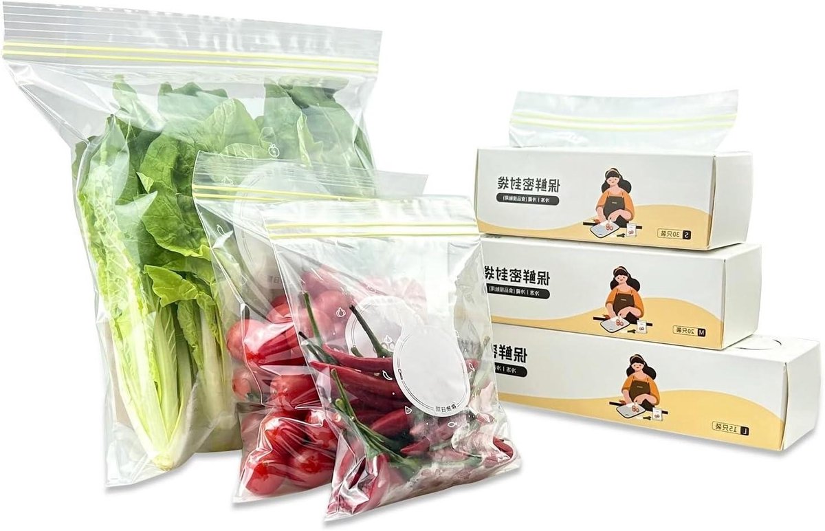 JGS Premium - Herbruikbare Diepvrieszakken voor Levensmiddelen - Transparante Zakken voor Voedselopslag - BPA-vrij - Groente- en Fruitzakken in 3 Maten - Pack van 65 Stuks
