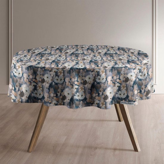 Rond Tafelkleed 140cm - De Groen Home - Bloemen Op Donkerblauw Bedrukt Velvet Textiel Tafellake Rond Tafelkleed 140cm - De Groen Home - Bloemen Op Donkerblauw Bedrukt Velvet Textiel Tafellake