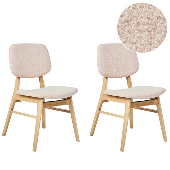 ELLA - Lot de 2 chaises de salle à manger - Beige clair - Bois clair/Bouclé