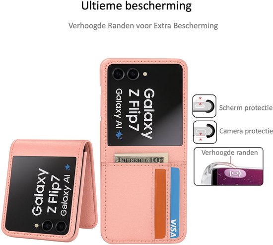 Étui portefeuille ChiGuard pour Galaxy Z Flip 7 – Étui portefeuille – Cuir rose souple