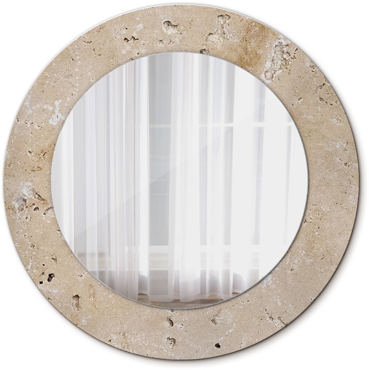Tulup Spiegel - Spiegel op gehard Glas - Ronde Spiegel - Steenimitatie - Diameter: 50 cm - Beige - Badkamerspiegel - Gangspiegel - Eetkamer - Decoratieve spiegel met patroon - Design Spiegel - Scandinavisch Design - Top Kwaliteit