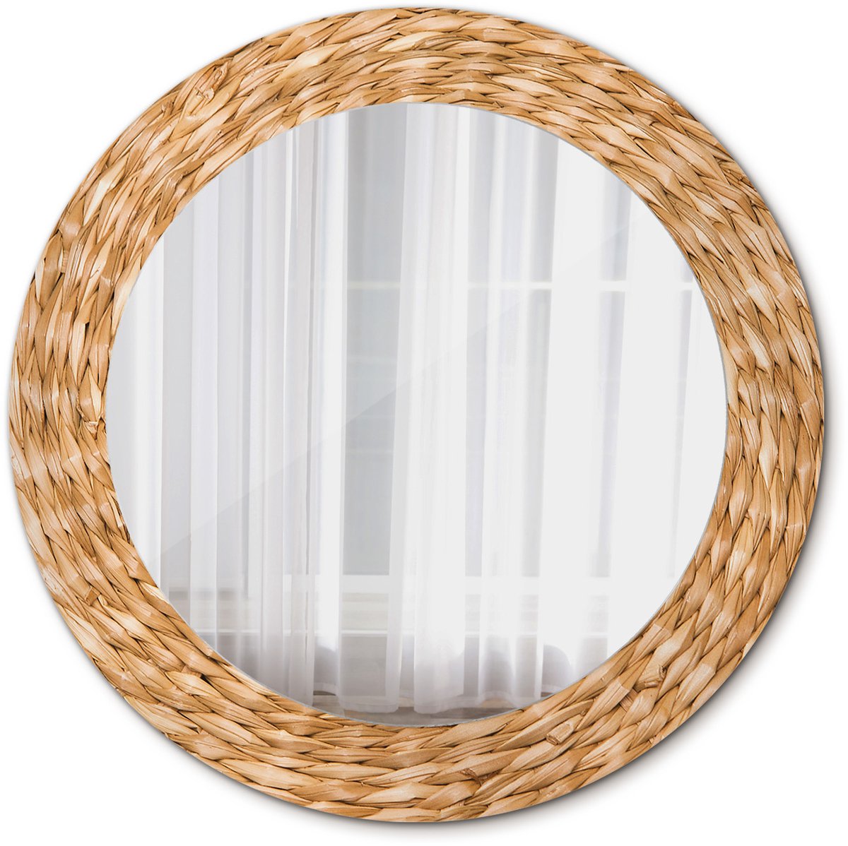 Tulup Spiegel - Ronde vorm Spiegel - op gehard Glas - Vlechtpatroon - Diameter: 60 cm - Spiegel met een sierlijk motief - Woonkamerspiegel - Inloopkastspiegel - Hal - Oranje - Wanddecoratie Spiegel - Make-up Spiegel - Montageset