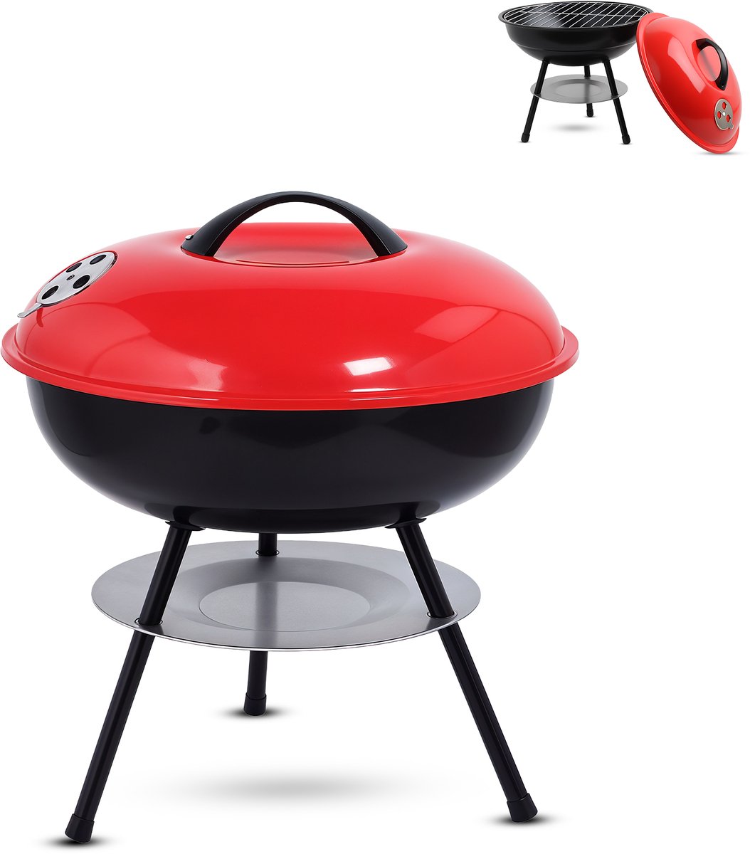 Vhorec - Winter Draagbare Houtskool BBQ – Tafel BBQ - Compacte Tafelbarbecue met Deksel & Ventilatie – 36 ⌀ cm - Mini BBQ - Ideaal voor Camping, Balkon & Picknick