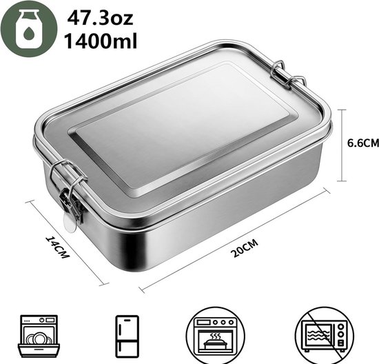 Set Bento 3 pièces en acier inoxydable - Boîtes repas de 1 400 ml avec compartiments réglables | Étanche, passe au micro-ondes et au lave-vaisselle | Idéal pour le travail, École ou un pique-nique