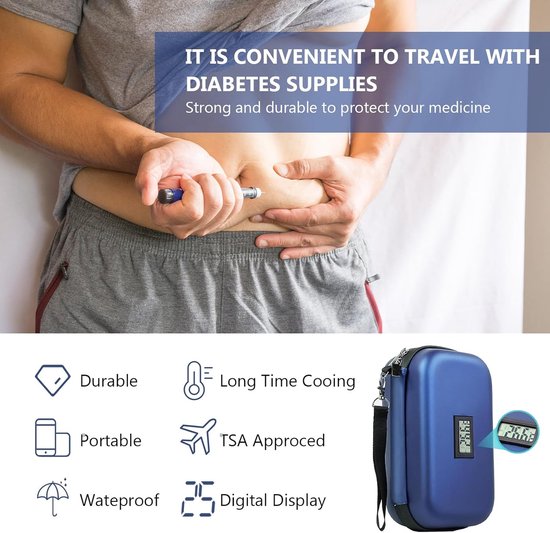Isotherme Medicatie Pouch Insuline Geïsoleerd Pouch - Draagbare Medische Koeltas - Insuline Koeltas - met 2 Ice Packs - Insuline Etui - voor Ice Bag voor insulinepennen met temperatuurweergave