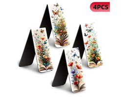 Viwado® - Magnetische Boekenleggers Set van 4 - Opvouwbare Paginamarkers met Aquarel Bloemen & Vlinder Designs - Ideaal Cadeau voor Boekliefhebbers