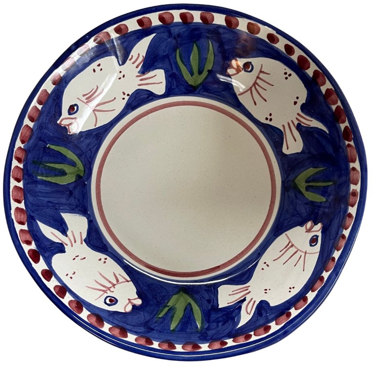 Schaaltje wit met blauwe rand en visjes 21 cm