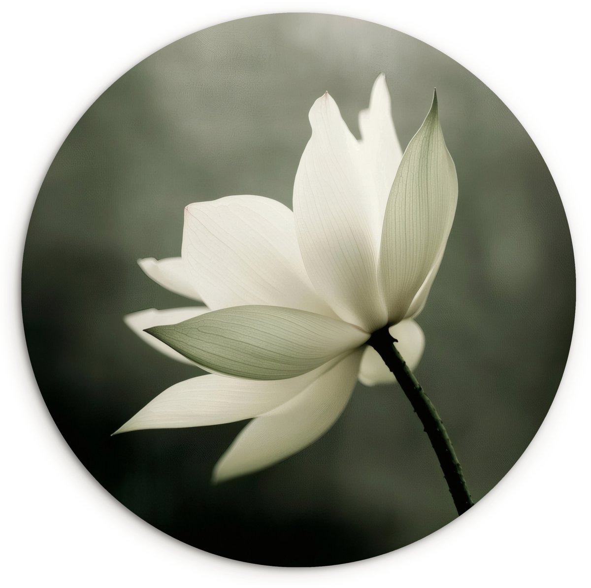WallCircle Wandcirkel 120x120 cm - Muurcirkel Wit - Lotus - Donker - Bloem - Muurdecoratie woonkamer - Wanddecoratie slaapkamer - Kamer decoratie accessoires - Ronde schilderijen Lotus - Bloem