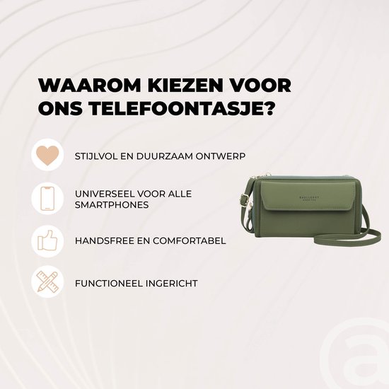 Sac de téléphone universel avec bandoulière pour mains libres – Sac portefeuille robuste avec beaucoup d'espace de rangement – ​​Sacs de téléphone pour femme – Convient pour iPhone, Samsung, Honor, Google Pixel, Lenovo et Xiaomi – Vert