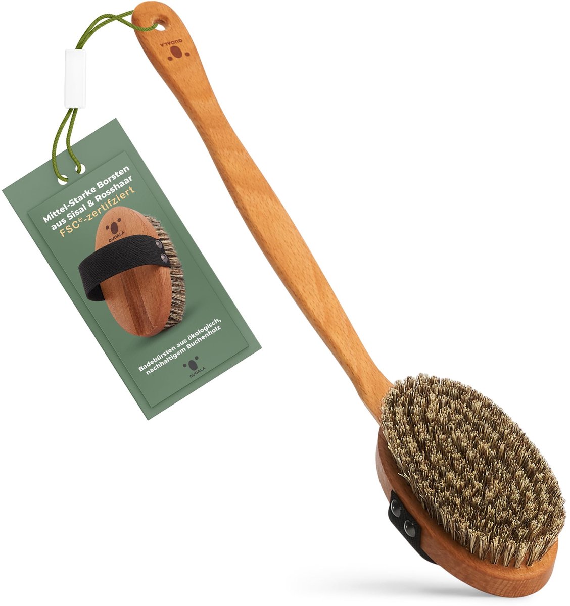Lichaamsborstel - Met Natuurlijke Borstelharen (Sisal & Paardenhaar) - FSC-gecertificeerd - Gemaakt in Duitsland - Lange steel voor de rug - Voor droog- en natborstelen