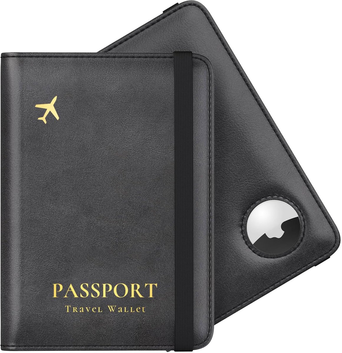 Topmelon Airtag Paspoort hoesje - Lederen Paspoorthouder - RFID - Wallet Pasjeshouder voor heren en dames Zwart