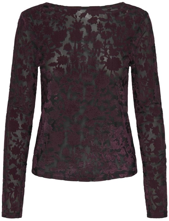 ONLY ONLTHEA L/S FLOCK TOP JRS Dames Top - Black Parry Flowers (Winetasting)