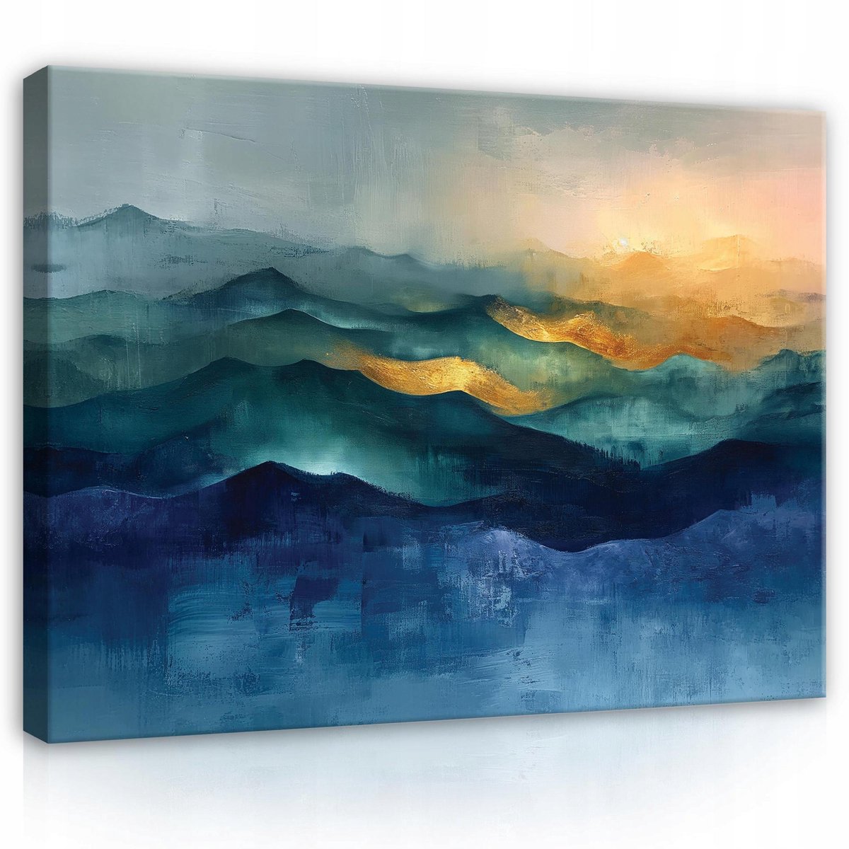WALLARENA Canvas schilderij - 40x30 cm - abstracte kunst in goud en blauw, modern ontwerp voor aan de muur multikleurig