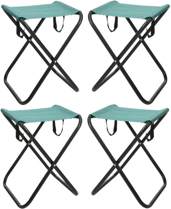 Redcliffs Outdoor Camping/outdoor krukje - 4x - Inklapbaar - groen - metaal/polyester - 30 x 60 cm