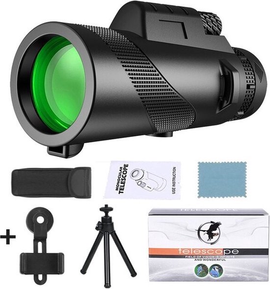 Jumelles - 80 x 100 - Monoculaire avec trépied - Jumelles d'observation des oiseaux - Jumelles monoculaires - Smartphone - Zwart