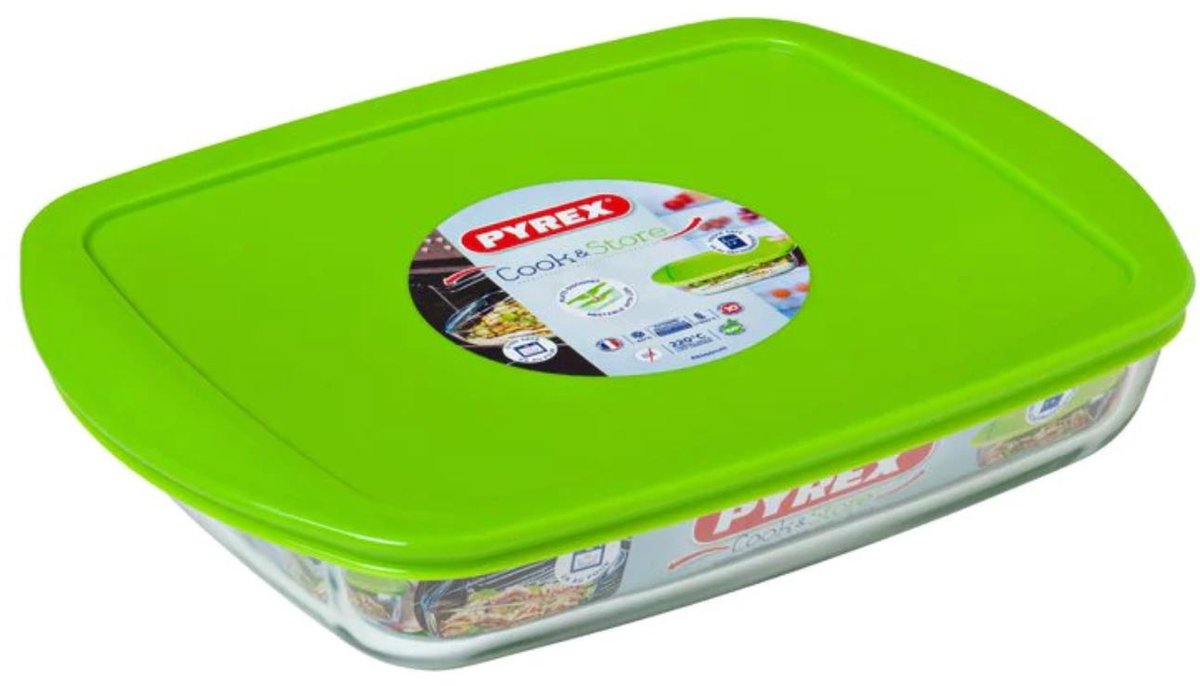 Pyrex - Cook & Store Schaal Rechthoek met Deksel 1,6 liter - Glas - Transparant