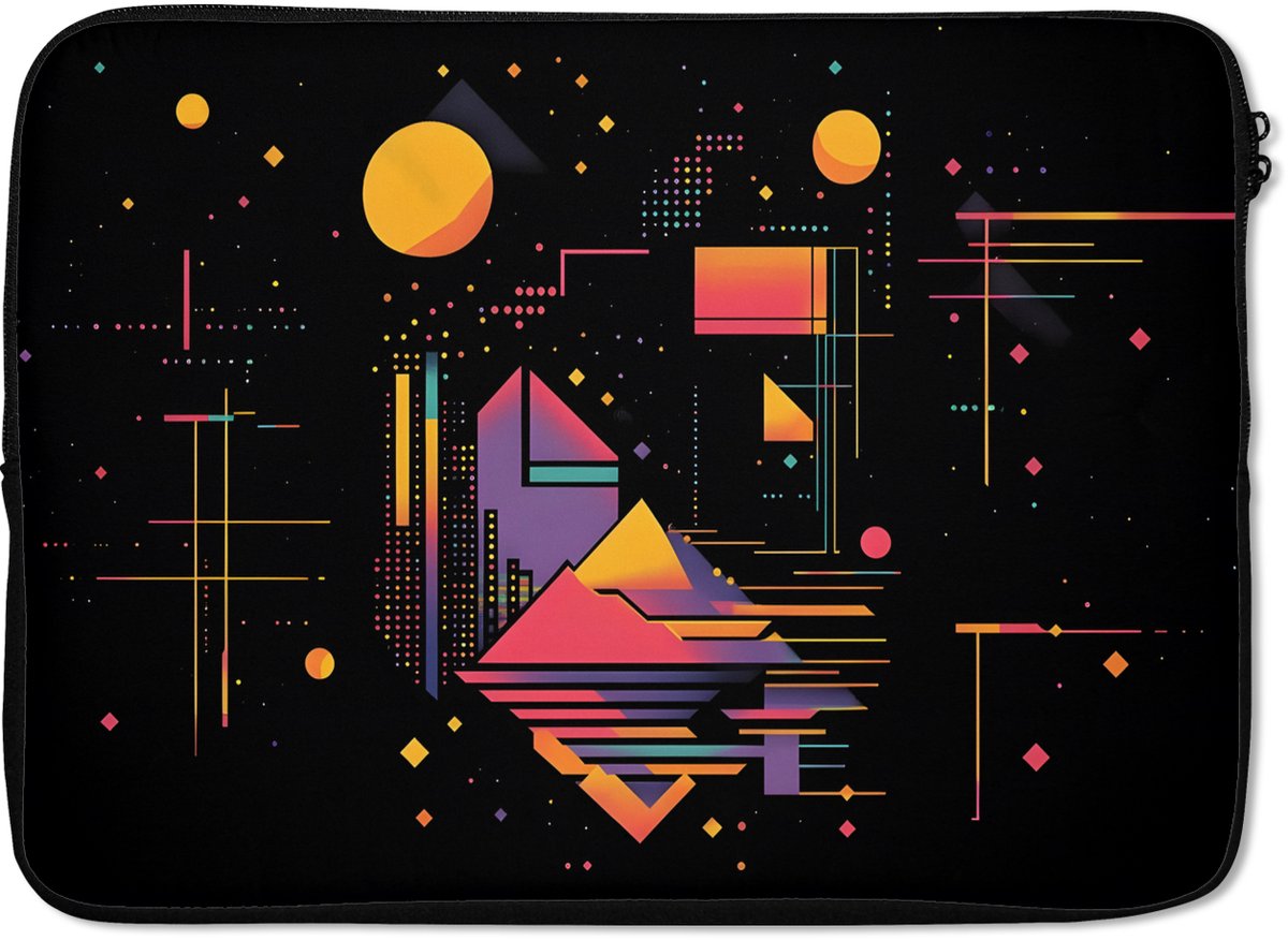 Laptophoes 14 inch - Abstract - Vormen - Lijnen - Kleurrijk - Laptop sleeve - Binnenmaat 33x23 cm - Zwarte achterkant