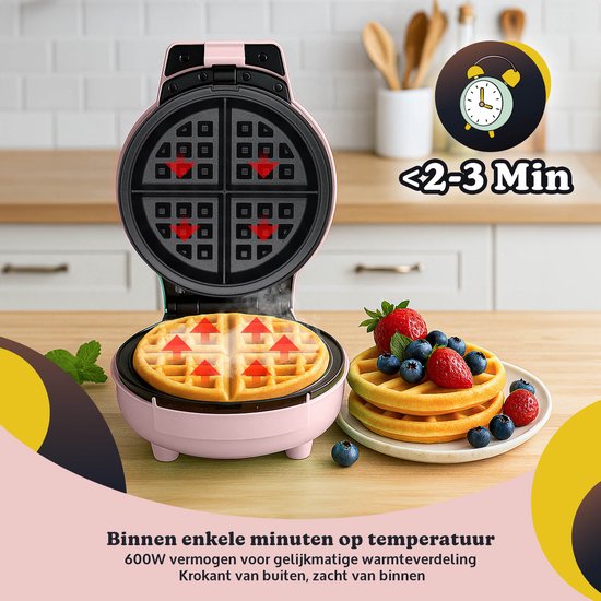JAP Appliances Dough Joy 5in1 Wafelijzer - Wafelmaker, Donutmaker & Cake Pop maker - Anti aanbaklaag - Inclusief 50 cakepop stokjes - Roze - PFAS-vrij van JAP Appliances — afbeelding 3