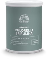 Mattisson - Biologisch Chlorella Spirulina Poeder - Chlorella Vulgaris & Arthrospira Platensis - Ondersteunt Energieniveau en Immuunsysteem - Zoetwateralg & Zoutwateralg - Voedingssupplement - 125 Gram