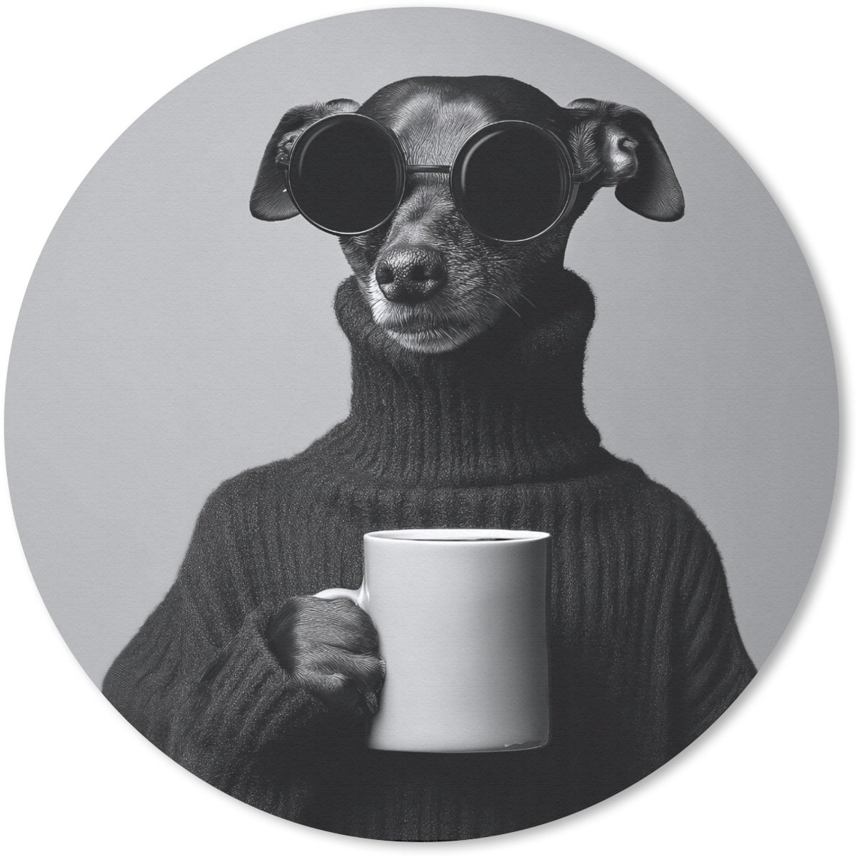 Muismat rond 40x40 cm - Mousepad Coltrui - Hond - Bril - Mok - Ronde muismatten