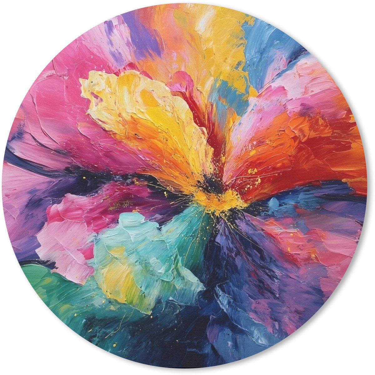 Muismat rond 30x30 cm - Mousepad Bloemexplosie - Veelkleurig - Bewegend - Ronde muismatten
