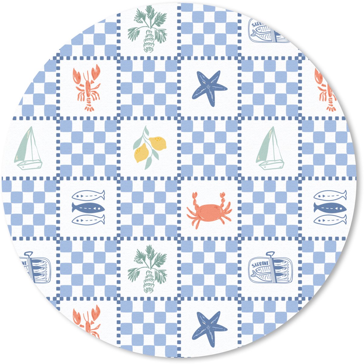 Muismat rond 30x30 cm - Mousepad Zee - Sfeer- Mozaïek - Blauw - Ronde muismatten