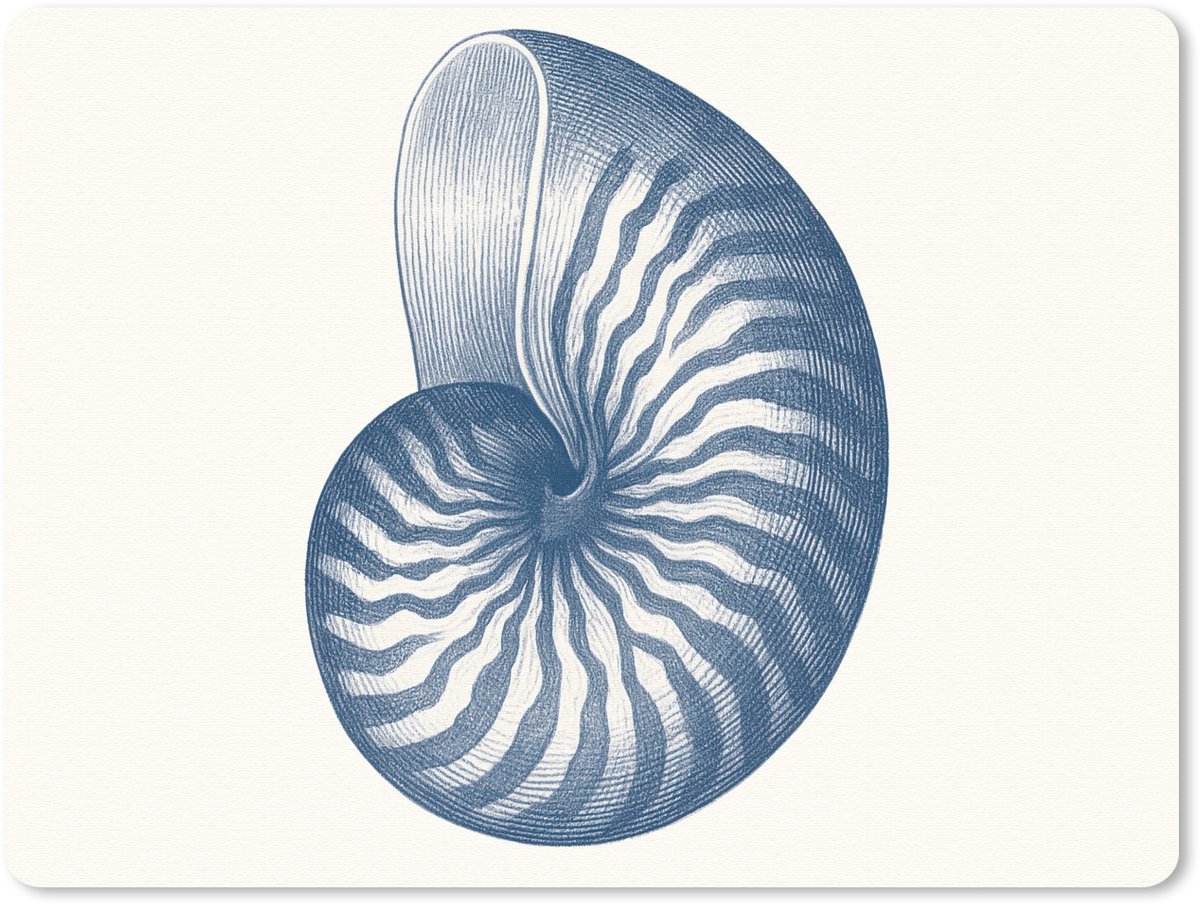 Muismat 23x19 cm - Mousepad Blauw - Schelp - Spiraal - Muismatten