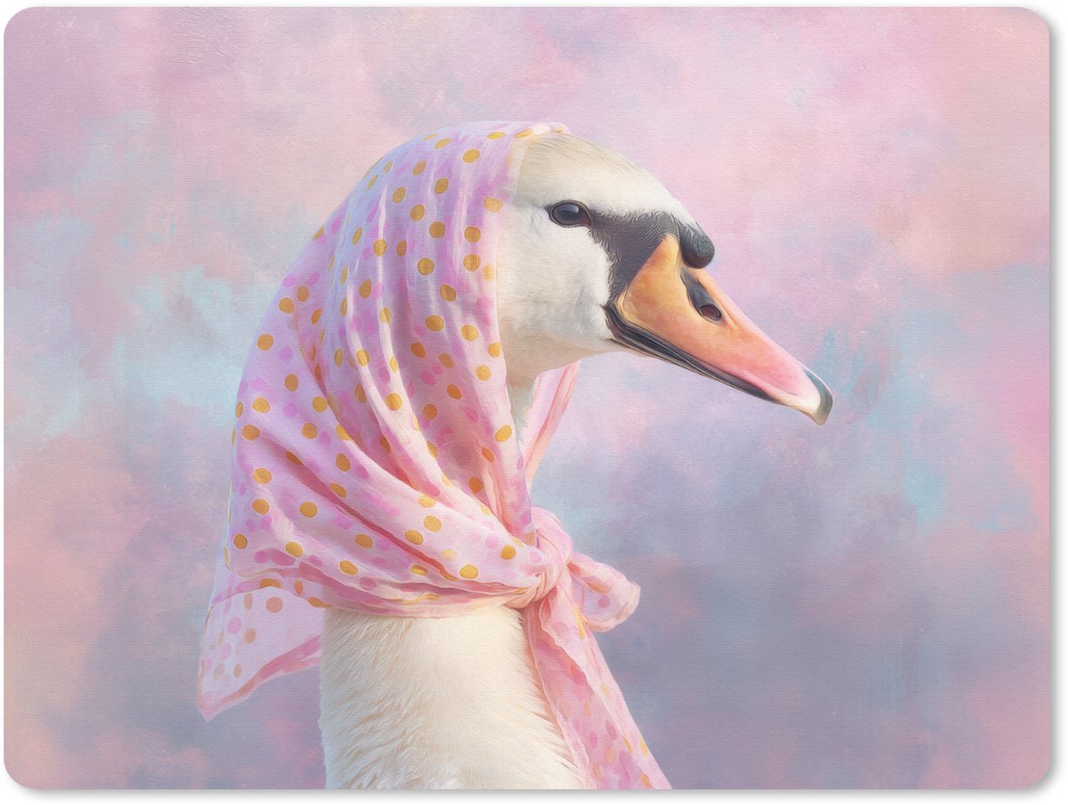 Muismat 23x19 cm - Mousepad Zwaan - Sjaaltje - Pastelwolken - Muismatten