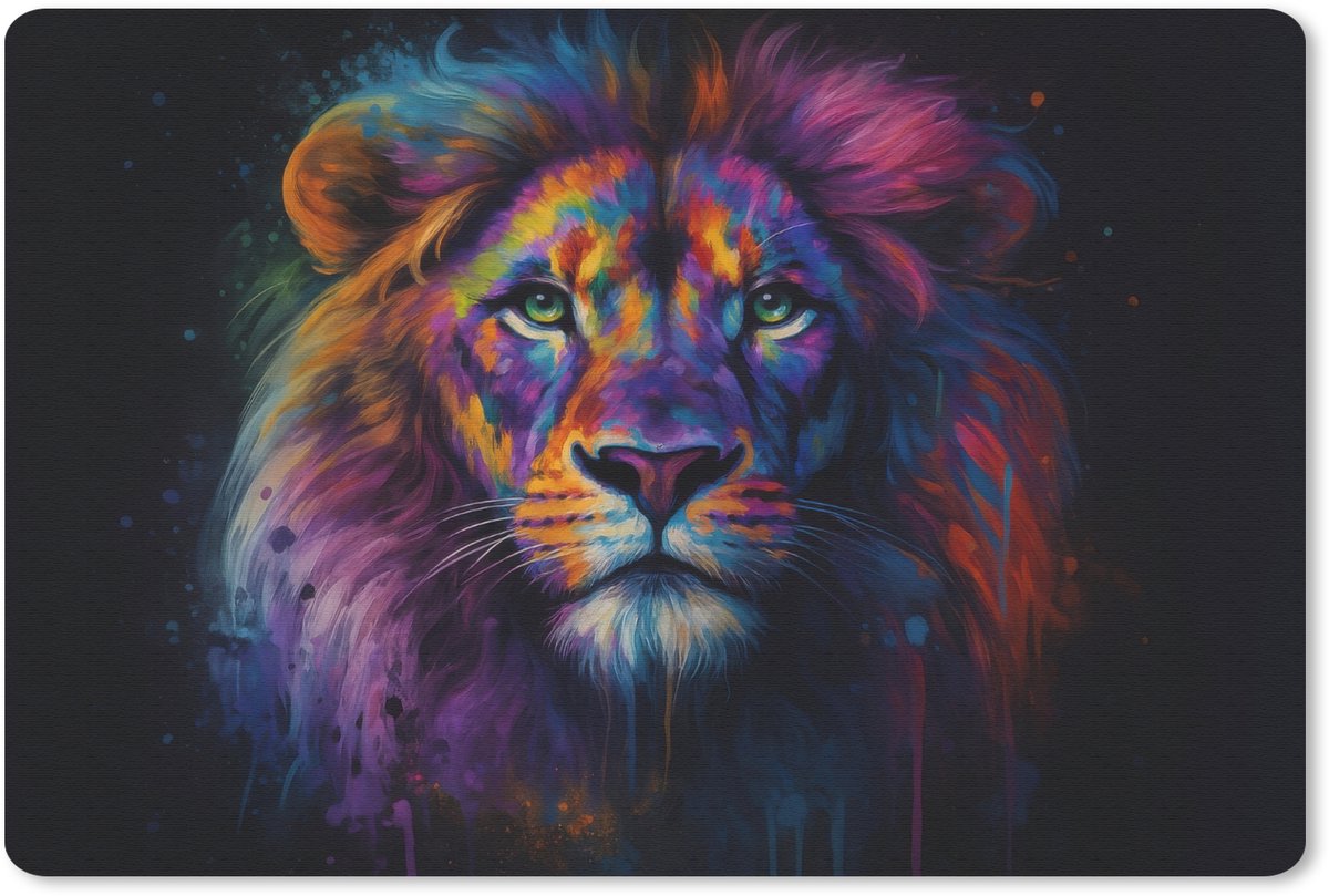 Muismat 27x18 cm - Mousepad Leeuwenkop - Felgekleurd - Abstract - Muismatten