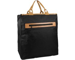 New Rebels Eco Boodschappentas 30L Sterke Shopper met Leren Handvatten 39x18x43 cm Opvouwbaar met Ritsvakken Zwart