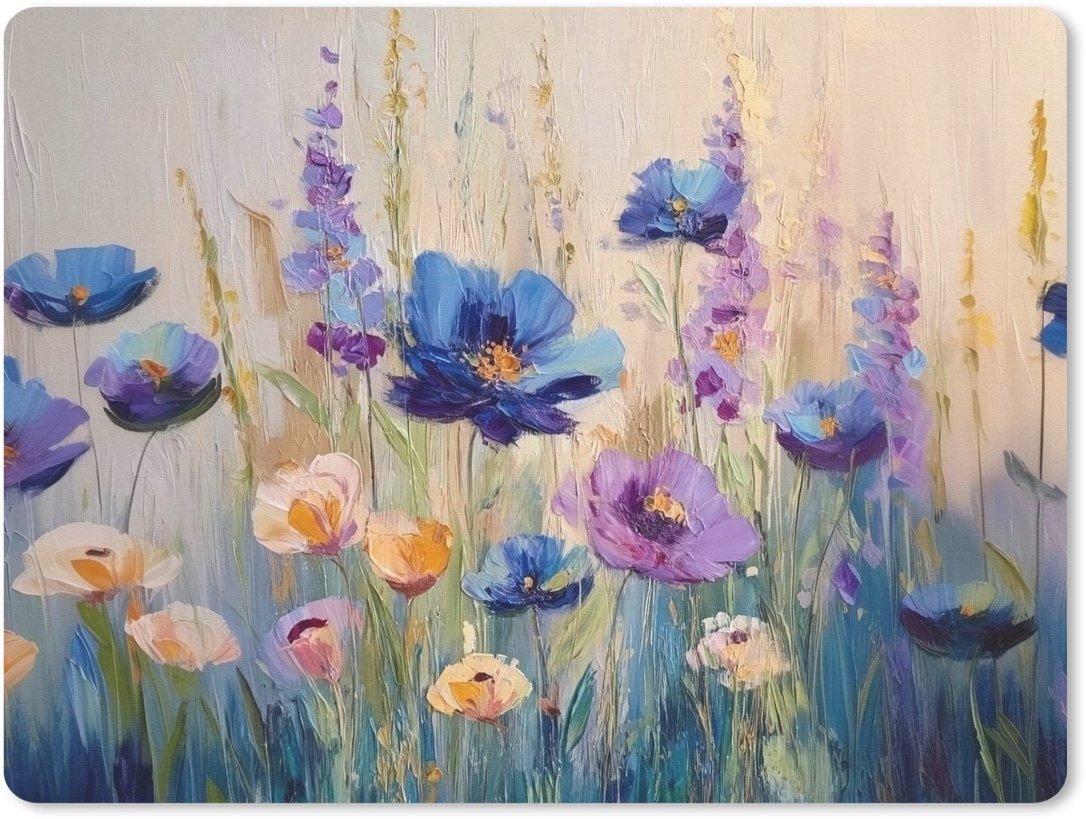 Muismat 23x19 cm - Mousepad Zomers - Wilde bloemen - Penseelstreken - Muismatten