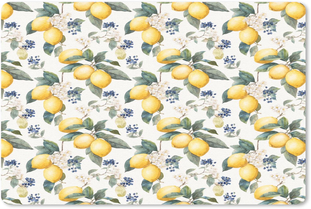 Muismat 27x18 cm - Mousepad Frans - Citroen - Citrus - Bloesem - Geel - Groen - Blauw - Muismatten