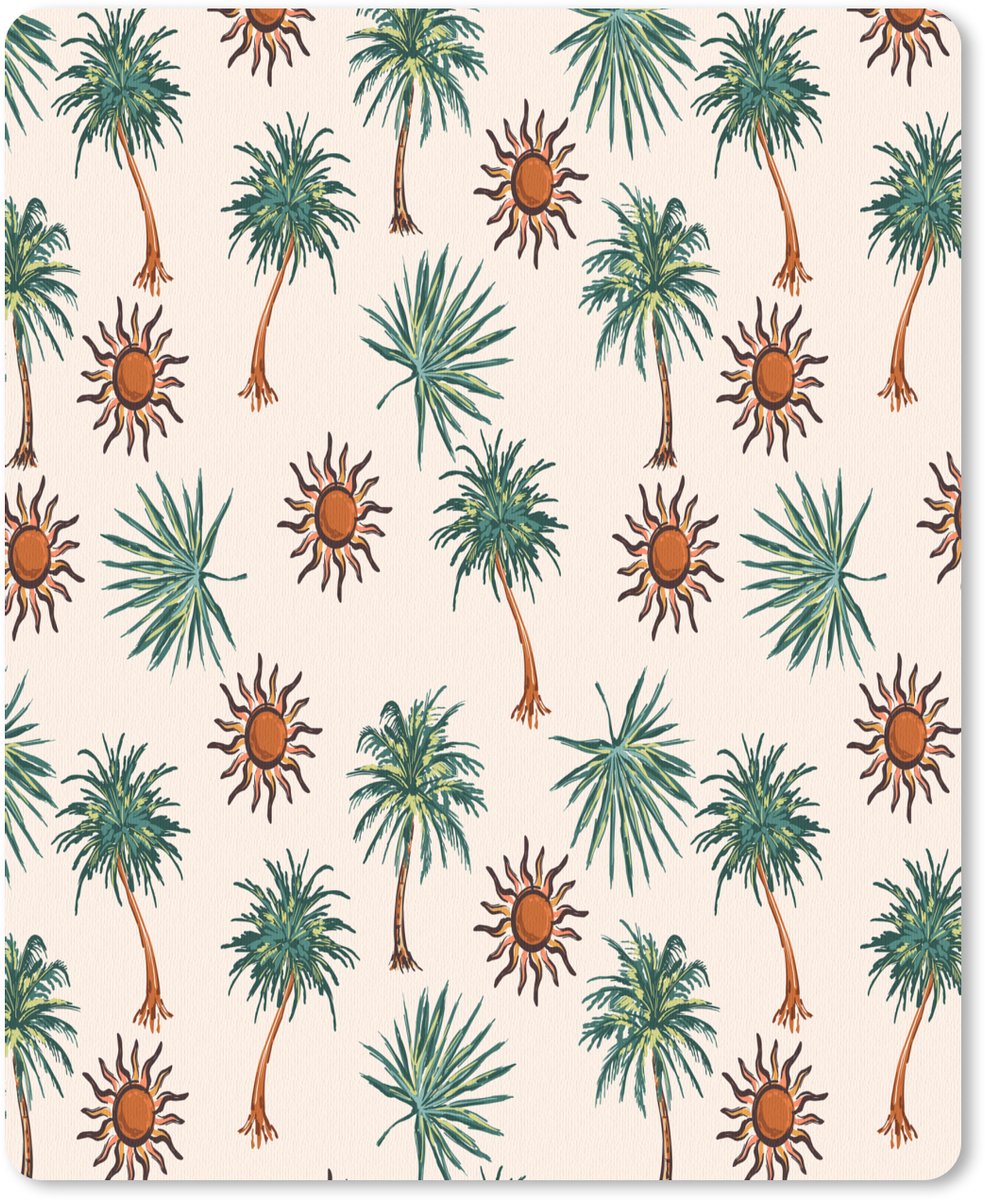 Muismat 19x23 cm - Mousepad Kust - Palmbomen - Zon - Groen - Muismatten