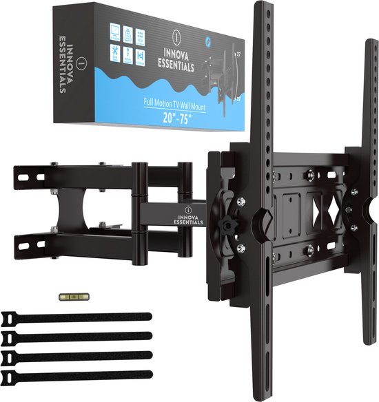 Support mural pour téléviseur Innova Essentials à Motion complet – 20 à 75 pouces – Pivotant et inclinable – jusqu'à 45 kg – Universel