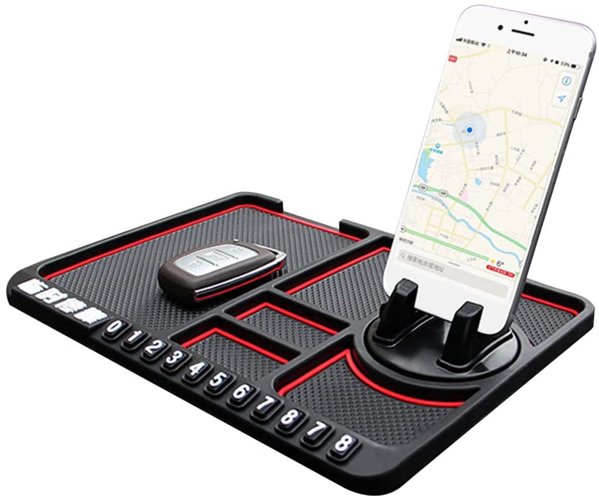 Multifunctionele Antislip Dashboardmat - Met Telefoonhouder, Tijdelijk Parkeernummerbord en Opbergfunctie - Voor Auto Interieur
