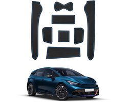 Antislip Rubber Matten Set - Voor Middenconsole, Bekerhouders, Deursleuven en Opbergvakken - Geschikt voor Seat Cupra Born 2023 2024 2025 2026 V1 V2 V3 EV e-Boost - Blauw