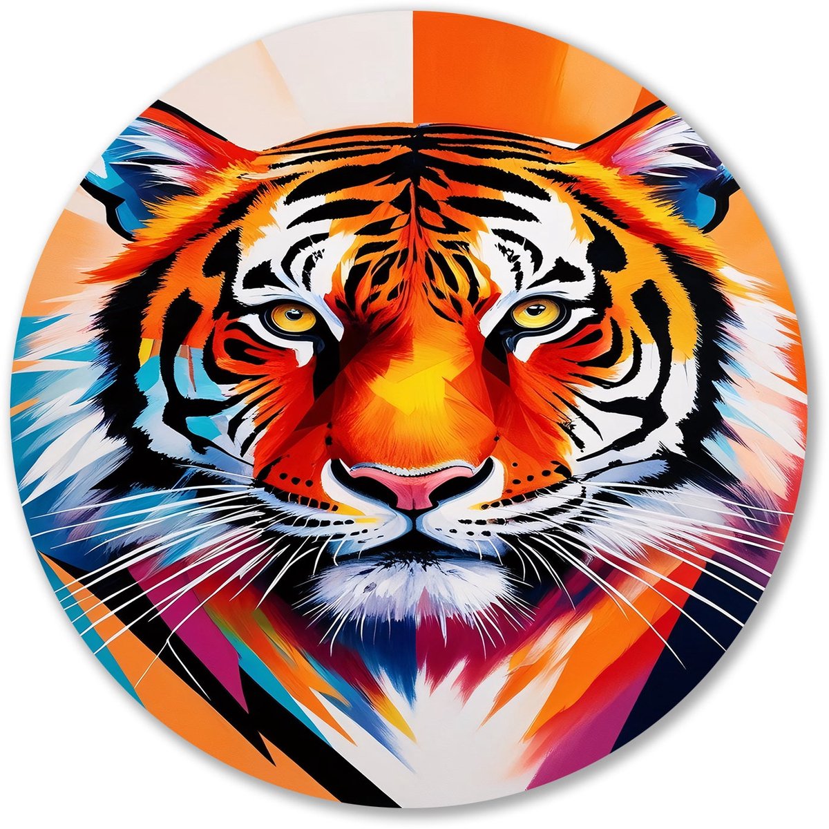 Kleurrijke abstracte tijgerkunst - Tijger schilderij rond - Wandschaal dieren - Pop Art - Schilderij forex - Wandkunst voor slaapkamers - muurcirkel forex 40x40 cm