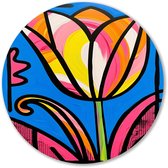 Kleurrijke abstracte tulp schilderij - Tulp wandcirkels - Ronde wanddecoratie bloem - Pop Art - Muurcirkels van Forex - Slaapkamer wandkunst - muurcirkel forex 70x70 cm