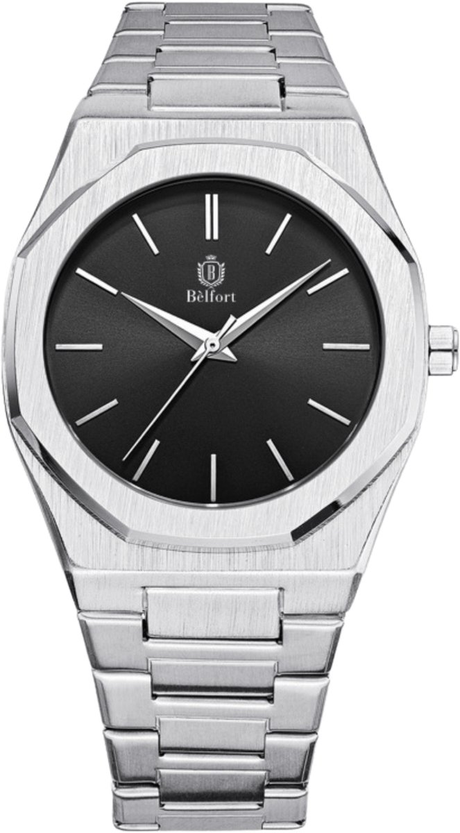 Bèlfort® Bellamy Horloge Heren Roestvrij Staal Zilver - Zilverkleurig - Premium Metalen RVS Horloge Band - 41.5mm - Water Resistance Watch