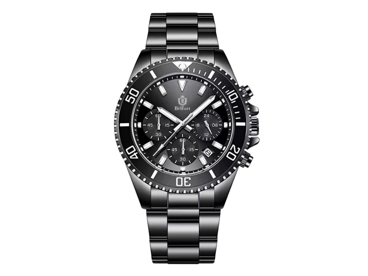 Bèlfort Regalis Horloge Heren Roestvrij Staal - Zwart - Premium Metalen RVS Horloge Band - 40mm - Water Resistance Watch