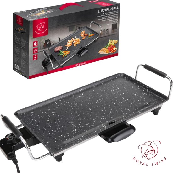 Royal Swiss® Elektrische Grillplaat - 2000W Bakplaat 46x26 cm - Antiaanbaklaag - Verstelbare Thermostaat - Cool Touch Handgrepen - Vaatwasserbestendig — afbeelding 5