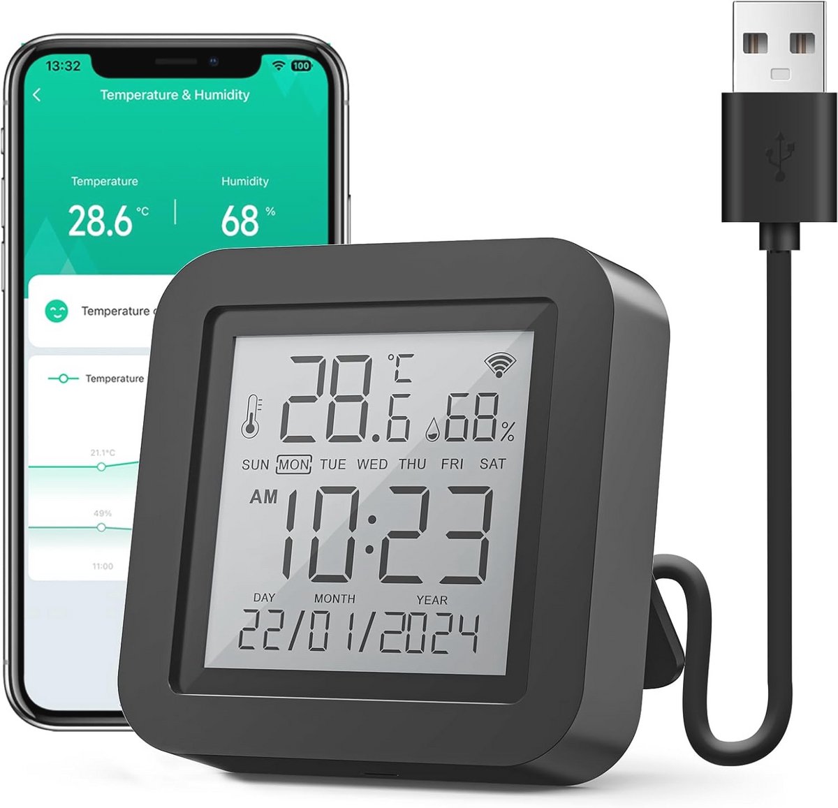Slimme Wifi Hygrometer met Afstandsbediening - Perfect voor Huizen, Kelders en Kassen